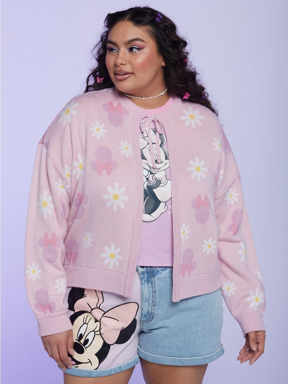 Her Universe Y2K Minnie Mouse tie cardigan sweater